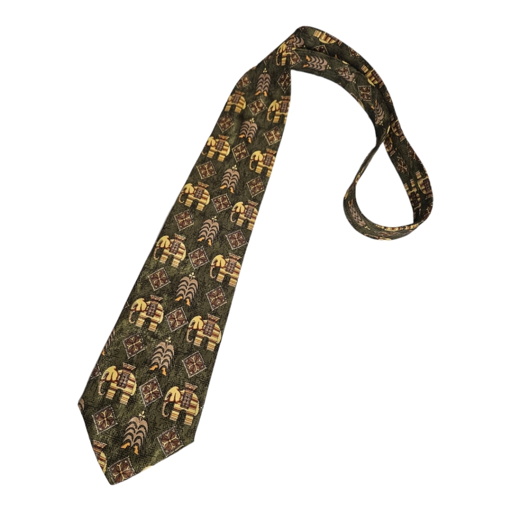 DORMEUIL Green Geometric Elephant Silk LUXURY Tie HANDMADE ITALY